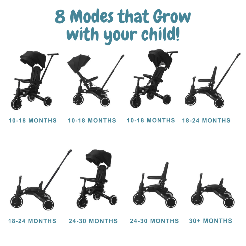 Foryourlittleone Xplor Plus 6 in 1 Foldable Trike - Jet Black (10m-4y)