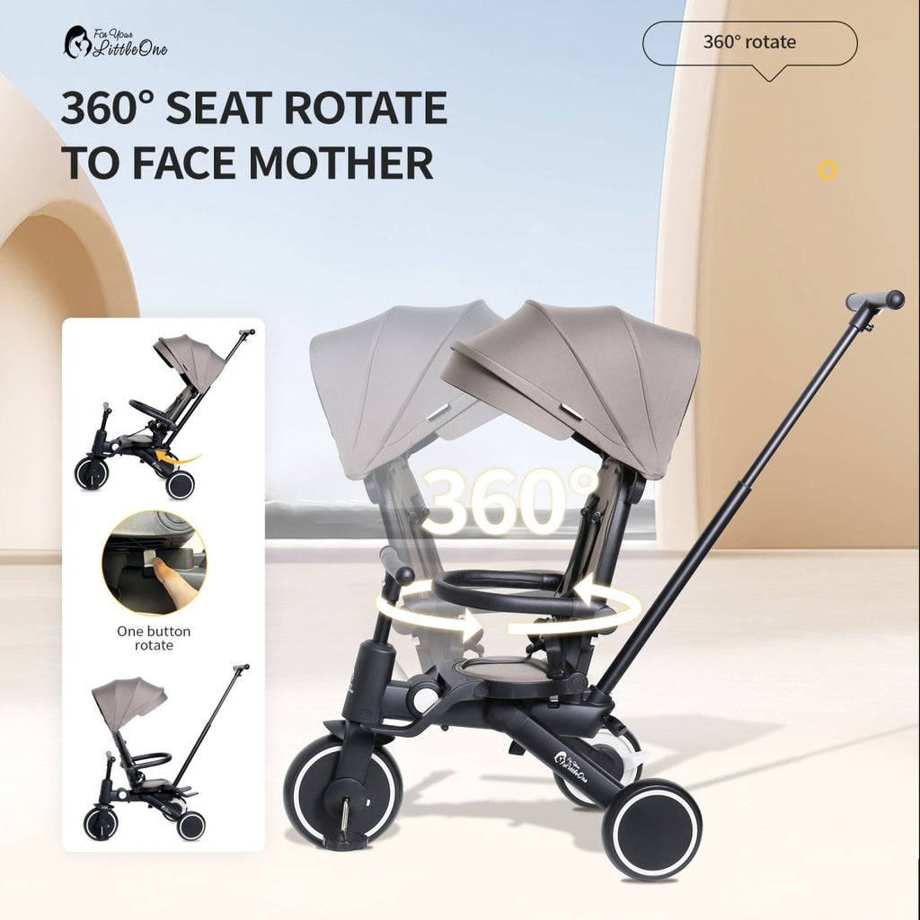 Foryourlittleone Xplor Plus 6 in 1 Foldable Trike - Jet Black (10m-4y)